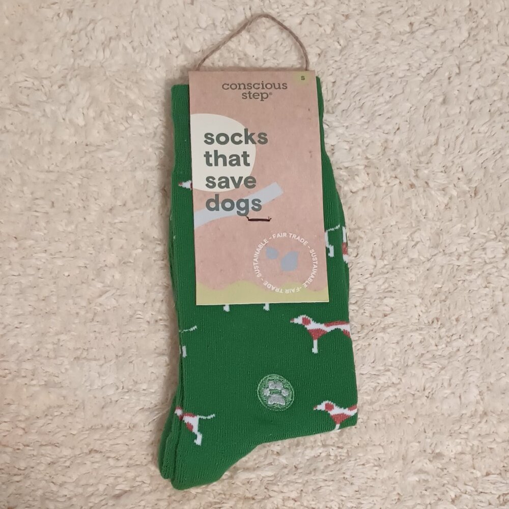 NWT~ Conscious Step Unisex Novelty Socks that Save Dogs ~ Men's 4-8; Women's 5-9